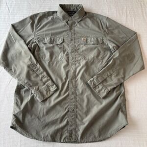 Carhartt Force Relaxed Fit Shirt Mens Large Tall Olive Green Button TW5291-M